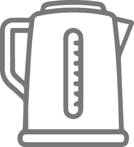 Gray icon of an electric kettle, representing in-room tea or coffee-making facilities.