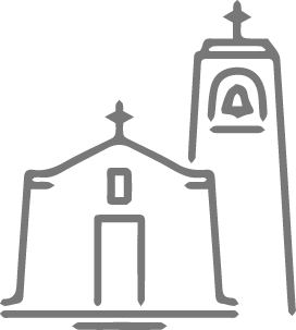 Gray icon of a church with a bell tower, representing a place of worship or historic architecture.