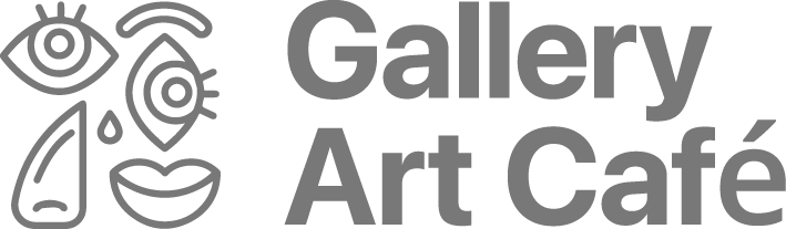 Gray logo of Gallery Art Café with abstract facial elements, representing an artistic café concept.