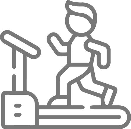 Gray icon of a person running on a treadmill, representing fitness or exercise.
