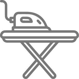 Gray icon of an iron and ironing board, representing laundry or ironing services.