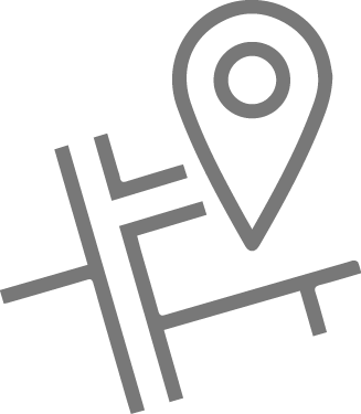 Gray icon of a map with a location pin, representing navigation or directions.