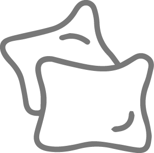 Gray icon of two pillows, representing bedding or comfortable sleeping arrangements.