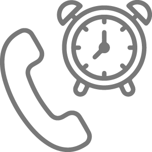 Gray icon of a phone and an alarm clock, representing wake-up call service.