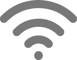 Gray icon of a Wi-Fi signal, representing wireless internet connectivity."